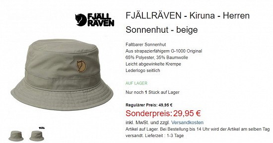 Fjällraven - Kiruna - Herren Sonnenhut 29,95€ - 40% billiger
