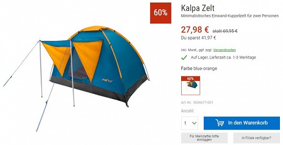 Meru Kalpa Zelt 27,98€ - 60% billiger