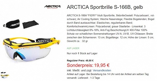 Arctica Sportbrille S-166B für 19,95€ - 60% gespart