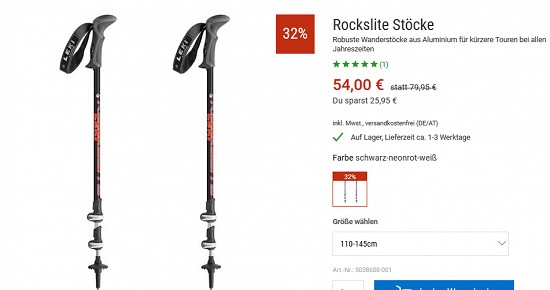 Leki Rockslite-Wanderstöcke für 54€ - jetzt 32% reduziert bei bergzeit