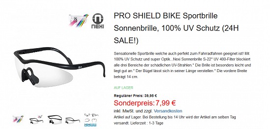 24-h-Sale bei hive - Sportbrillen, Funktionswäsche, Radartikel uvm. stark reduziert