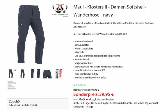 Nur heute: Maul Wanderhose 64% günstiger