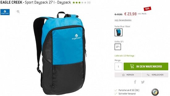 Eagle Creek - Sport Daypack 27 l - Daypack 23,98€ - 50% günstiger