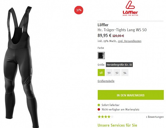 Löffler Hr. Träger-Tights Lang WS SO für 89,95€ - 31% reduziert