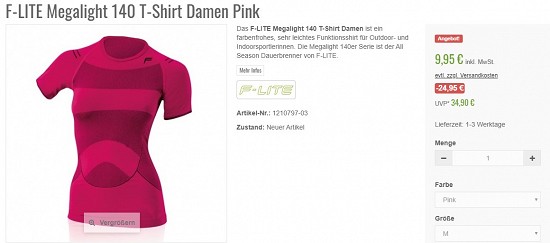 F-LITE Megalight 140 T-Shirt Damen 9,95€ - 71% Ersparnis