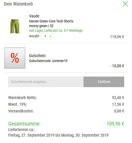 10€ Extra-Rabatt auf T-Shirts und Shorts bei bergzeit.de