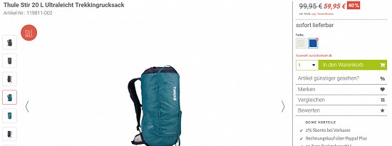 Deal der Woche: Thule Stir 20-Ultraleicht Trekkingrucksack für 59,95€ - jetzt 40% reduziert bei trekking-lite-store