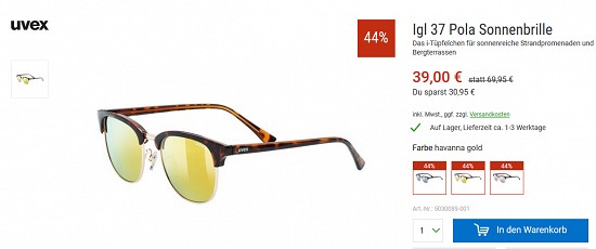 Bergzeit Hammerangebot - Uvex Igl 37 Pola-Sonnenbrille unisex 44 % reduziert