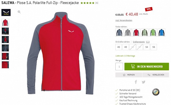 Salewa - Plose S.A. Polarlite Full-Zip - Fleecejacke 40,48€ - 55% weniger
