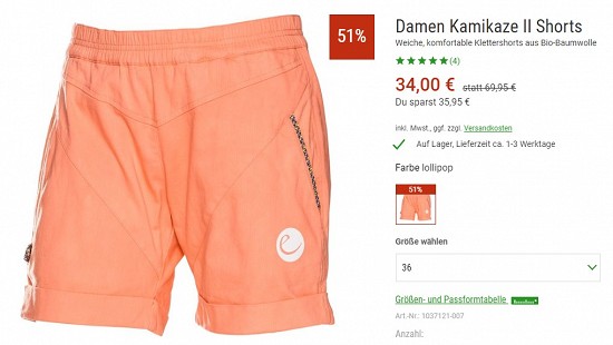 Damen Kamikaze II Shorts 34,00€ - 51% reduziert