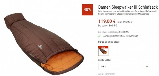 Mountain Equipment Damen Sleepwalker III Schlafsack 119,00€ - 40% gespart