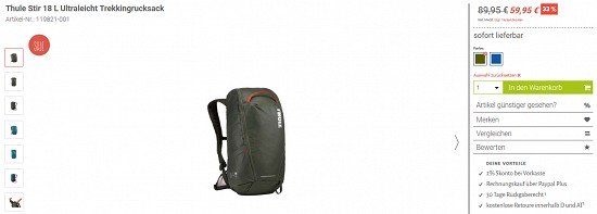 Deal der Woche: Thule Stir 18 L Ultraleicht Trekkingrucksack 33% reduziert bei trekking-lite-store