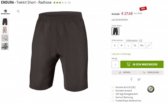 Endura - Trekkit Short - Radhose 27,48€ - 50% weniger
