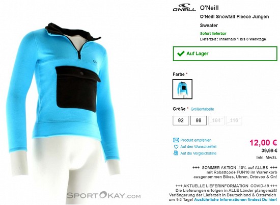 O'Neill Snowfall Fleece Jungen Sweater 12,00€ - 73% gespart