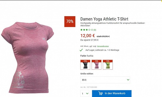 Raidlight Damen Yoga Athletic T-Shirt 12,00€ - 70% billiger