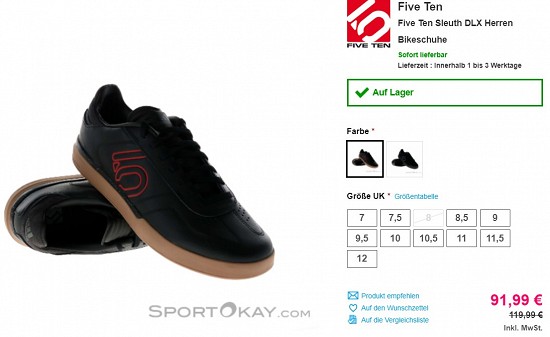 Five Ten Sleuth DLX Herren Bikeschuhe 91,99€ - 23% Ersparnis