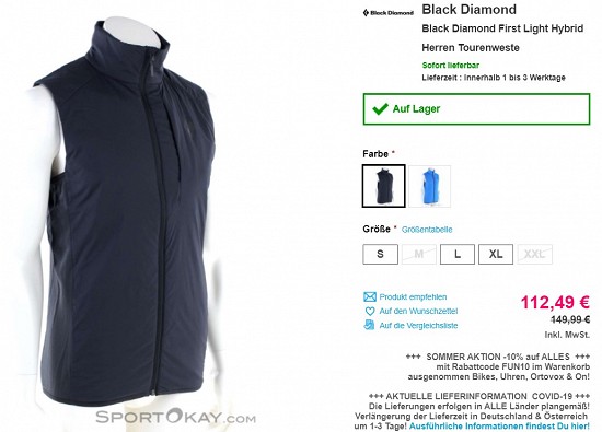 Black Diamond First Light Hybrid Herren Tourenweste 112,49€ - 25% reduziert
