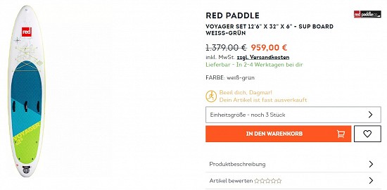 Red Paddle Voyager Set 12'6" X 32" X 6" - SUP Board 959,00€ - 30% billiger