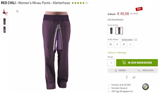 Red Chili - Women's Minau Pants - Kletterhose 49,98€ - 50% günstiger