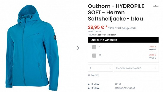 Outhorn - Hydrophile Soft - Herren Softshelljacke 29,95€ - 70% weniger