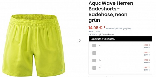AquaWave Herren Badeshorts 14,95€ - 62% günstiger