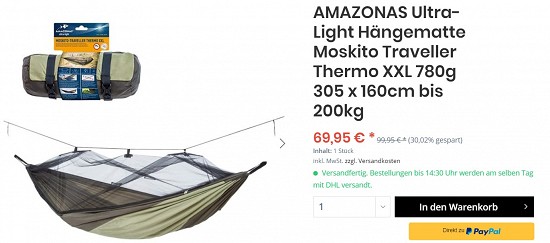 Amazonas Moskito Traveller Thermo XXL 69,95€ - 30% weniger