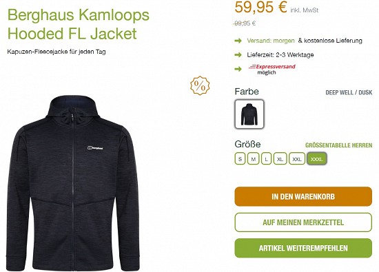 Berghaus Kamloops Hooded FL Jacket 59,95€ - 40% billiger