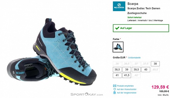 Scarpa Zodiac Tech Damen Zustiegsschuhe 129,59€ - 24% Ersparnis