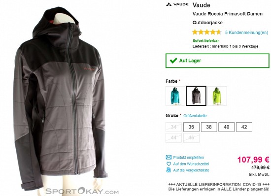 Ausgewähltes von Vaude bei sportokay - mindestens 30 % sparen