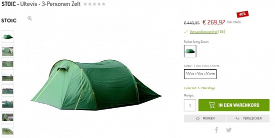 Stoic - Ultevis - 3-Personen Zelt 269,97€ - 40% billiger