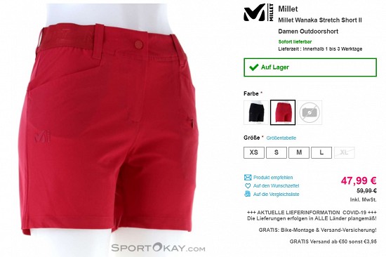 Millet Wanaka Stretch Short II Damen Outdoorshort 47,99€ - 20% reduziert