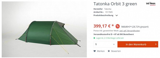 Tatonka Orbit 3 für 399,17€- 28% weniger