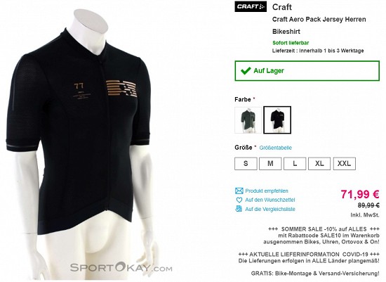 Craft Aero Pack Jersey Herren Bikeshirt 71,99€ - 20% Ersparnis