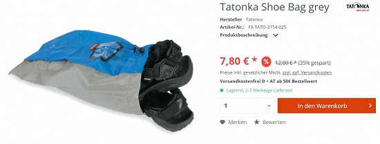 Tatonka Shoe Bag grey 7,80€ - 35% günstiger