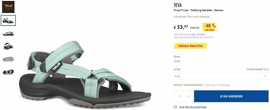 Ausgewählte Trekking- und Outdoorsandalen von Teva bis zu 40% reduziert bei sportler