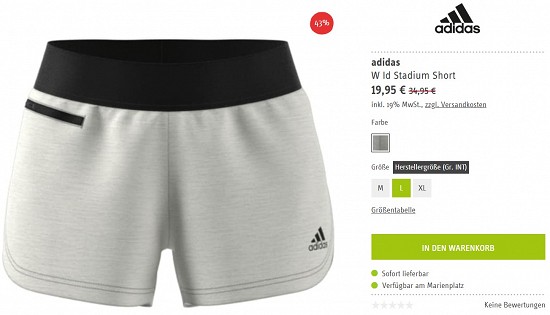 Adidas W Id Stadium Short 19,95€ - 43% Ersparnis
