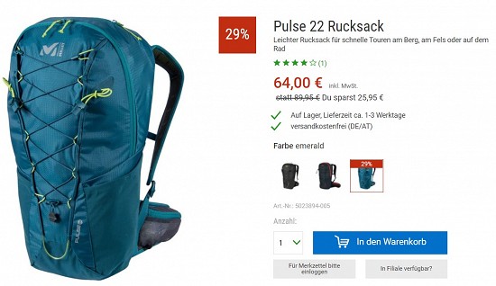 Millet Pulse 22 Rucksack 64,00€ - 29% gespart