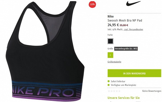 Nike Swoosh Mesh Bra NP Pad 24,95€ - 29% günstiger
