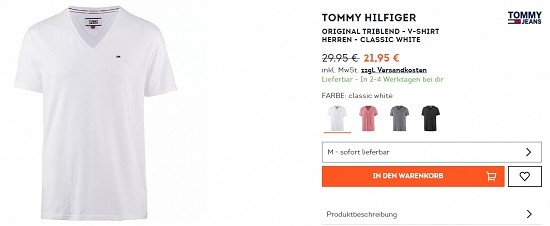 Tommy Hilfiger Original Triblend  - V-Shirt Herren 21,95% - 27% billiger