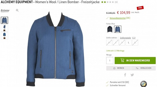 Alchemy Equipment - Women's Wool / Linen Bomber - Freizeitjacke 104,99€ - 70% Ersparnis
