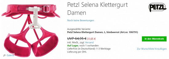 Petzl Selena Klettergurt Damen 31,65€ - 50% reduziert