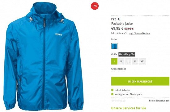 Pro-X Packable Jacke 49,95€ - 17% reduziert