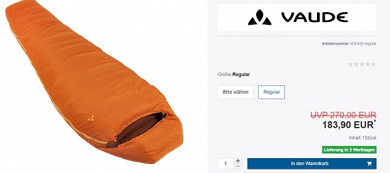 VAUDE Marwees 700 DWN- Daunenschlafsack 183,90€ - 31% gespart