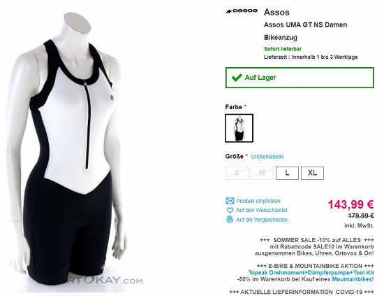 Assos UMA GT NS Damen Bikeanzug 143,99€ - 20% weniger