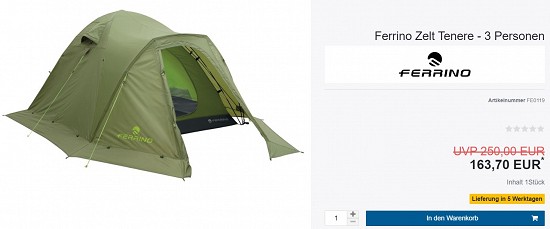 Ferrino Zelt Tenere - 3 Personen 163,70€ - 35% weniger