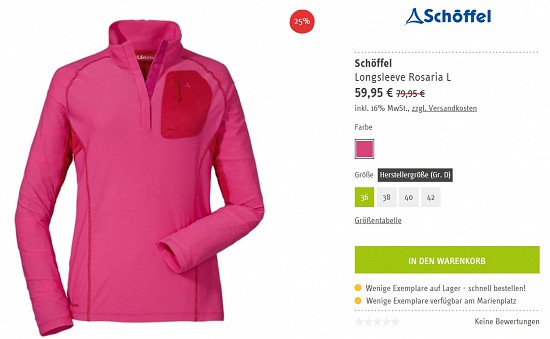 Schöffel Longsleeve Rosaria L 59,95€ - 25% Ersparnis