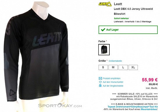 Leatt DBX 4.0 Jersey Ultraweld Bikeshirt 55,99€ - 20% günstiger