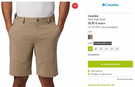 Columbia Tech Trail Short 39,95€ - 33% reduziert
