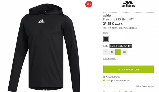 adidas Free Lift 3S LS Shirt HDT 24,95€ - 50% günstiger