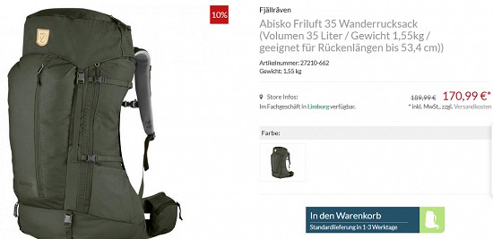 10% Rabatt auf viele Fjällräven-Produkte bei biwak